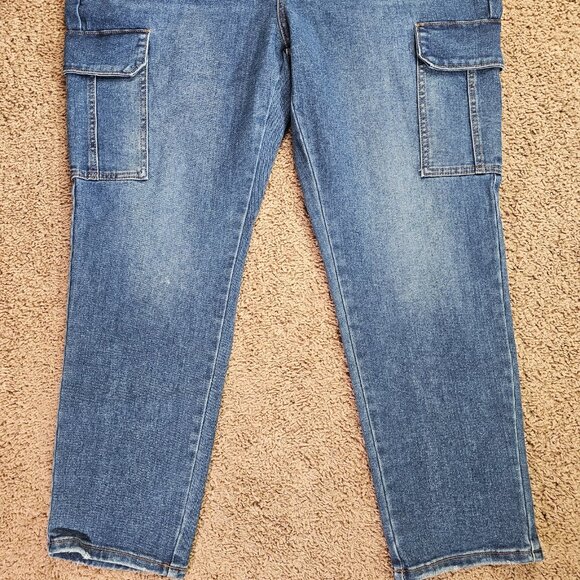 NWT Terra & Sky Cargo Jeans Womens 16W Blue High Rise Straight Leg Denim Stretch - Picture 9 of 12